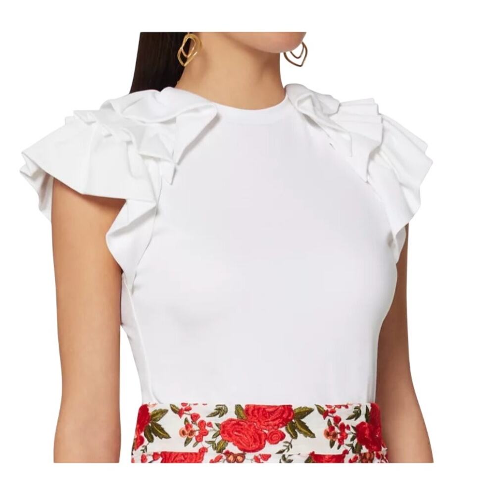 Alexis NEW White Cassis Ruffle Short Sleeve Stretch Cotton Blend T-shirt Tee